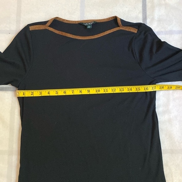 Lauren Ralph Lauren Black Suede Trim Short Sleeve Shirt Women’s Size Large - Picture 7 of 9